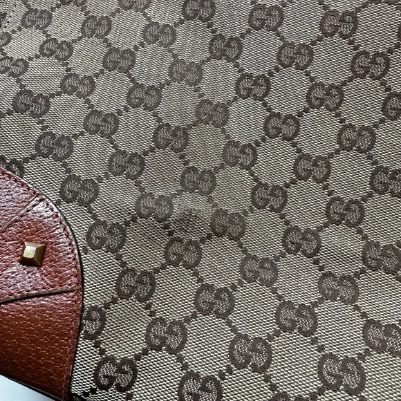 Vintage Gucci GG Logo Nailhead Tote Canvas Leather Tan Brown